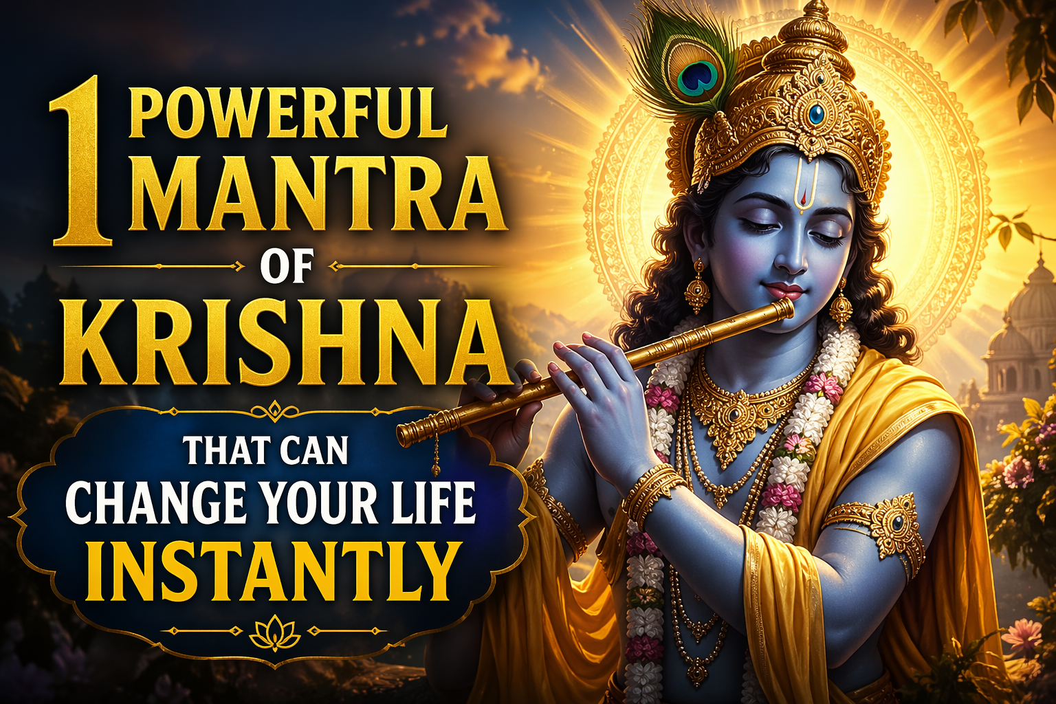 Lord Krishna chanting Hare Krishna Maha Mantra with divine aura, symbolizing peace, positivity, and spiritual transformation.