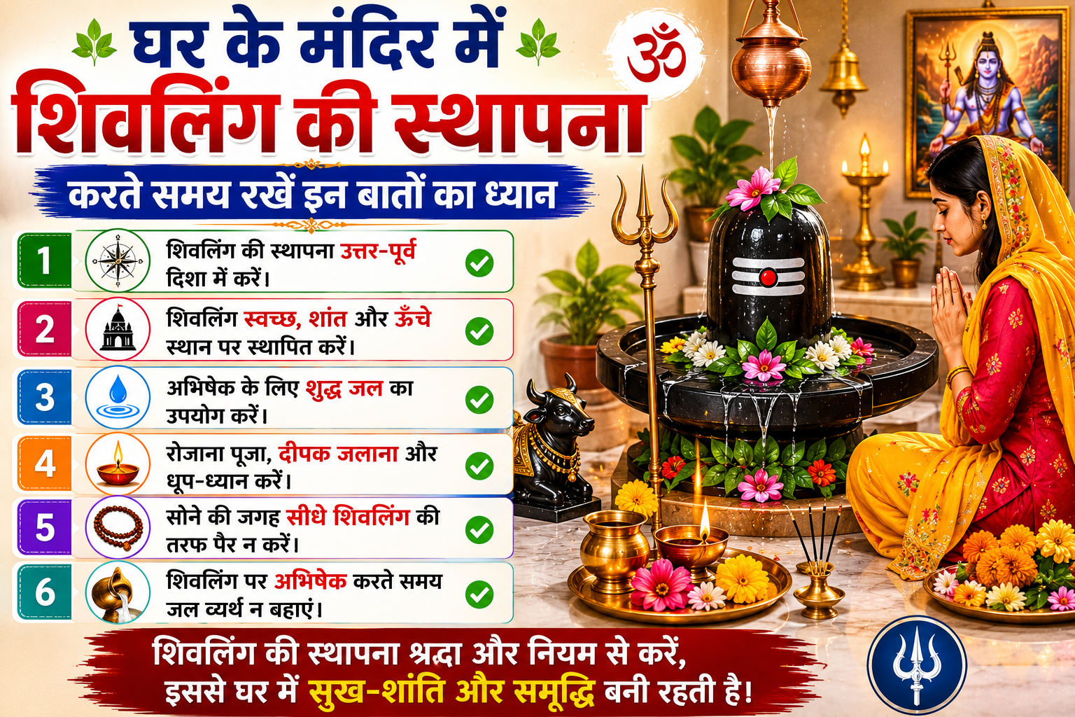 घर के मंदिर में स्थापित शिवलिंग का शांत और पवित्र दृश्य