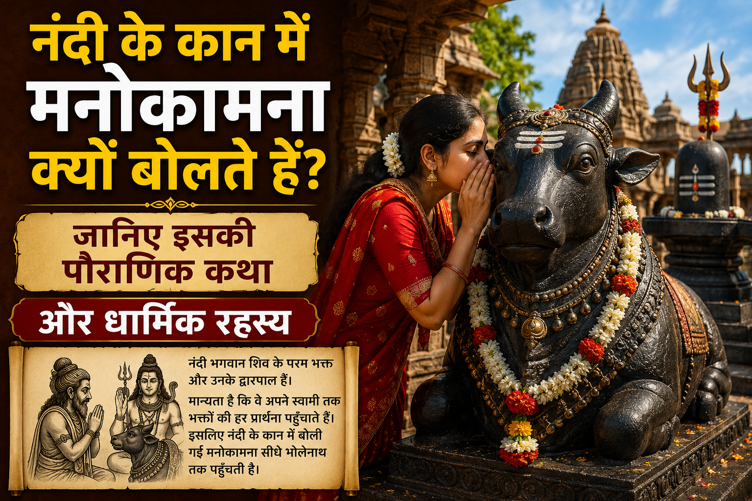 नंदी के कान में मनोकामना बोलते श्रद्धालु का दृश्य